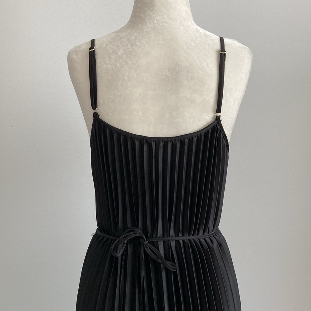 Sam Edelman Black Satin Plisse Pleated Midi Dress - Picture 10 of 13